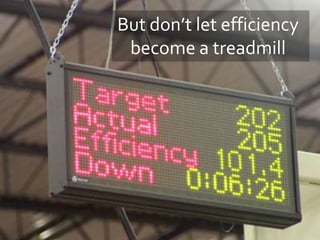 But don’t let efficiency
become a treadmill
 