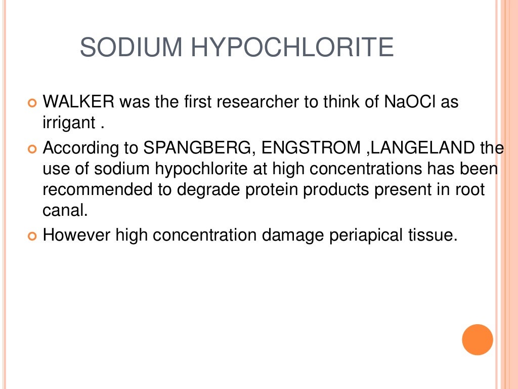 Efficiency of different concentration of sodium hypochlorite during