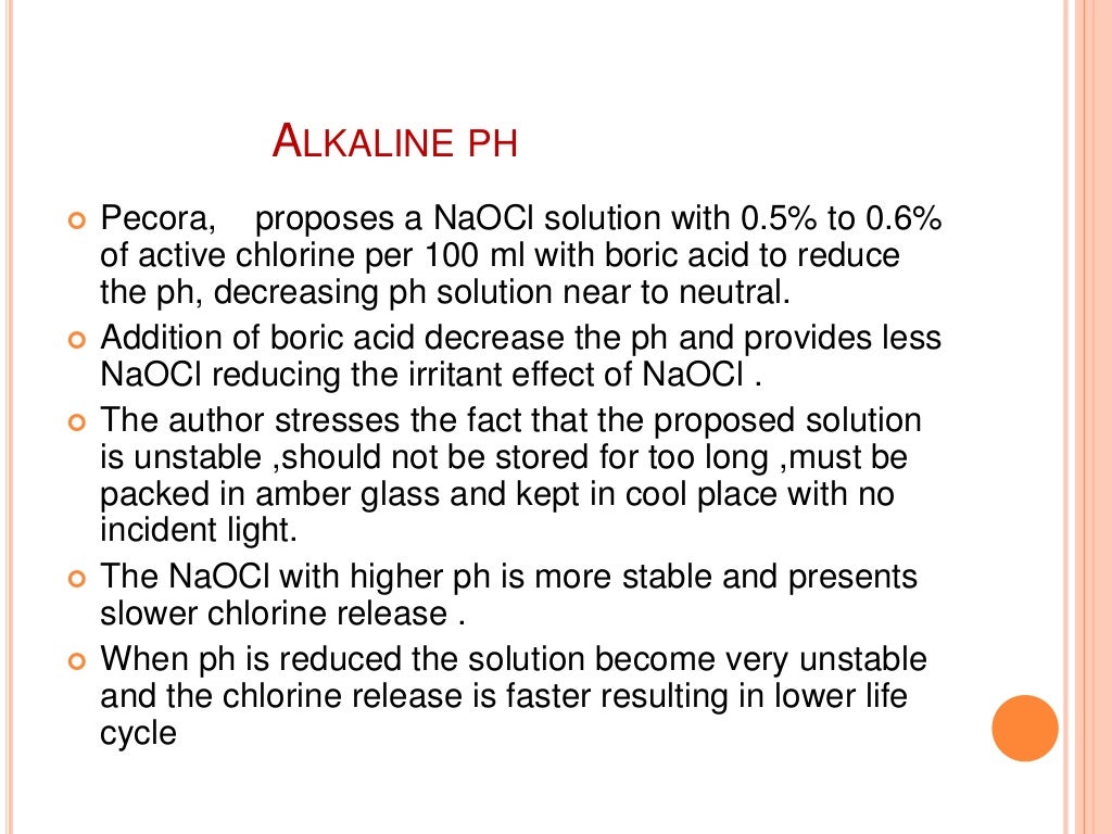 Efficiency of different concentration of sodium hypochlorite during