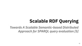 Scalable RDF Querying
Towards A Scalable Semantic-based Distributed
Approach for SPARQL query evaluation [5]
45
 