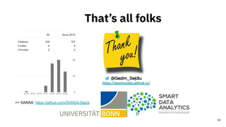 66
@Gezim_Sejdiu
https://gezimsejdiu.github.io/
That’s all folks
>> SANSA: https://github.com/SANSA-Stack
 