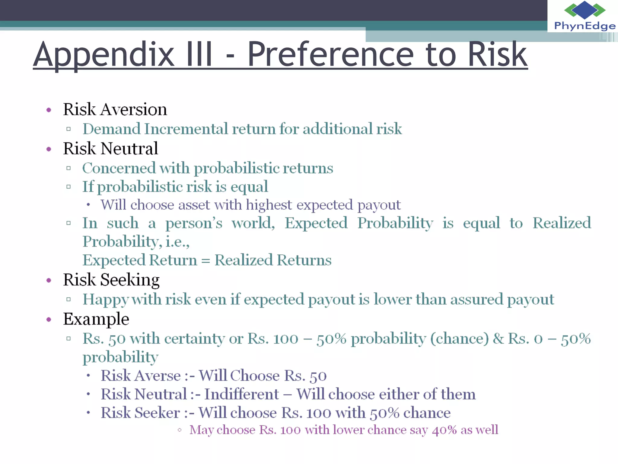 Appendix III - Preference to Risk 
 