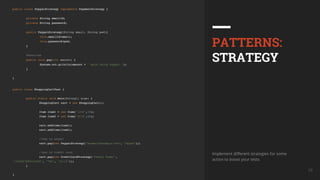 UkrainQA #7 16
PATTERNS:
STRATEGY
Implement different strategies for some
action to boost your tests
 
