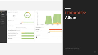 UkrainQA #7 24
LIBRARIES:
Allure
Just really nice reports :)
 