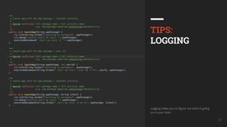 UkrainQA #7 27
TIPS:
LOGGING
Logging helps you to figure out what is going
on in your tests
 
