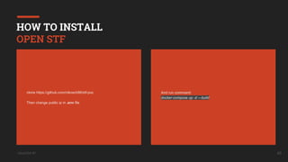UkrainQA #7 49
HOW TO INSTALL
OPEN STF
clone https://github.com/nikosch86/stf-poc
Then change public ip in .env file
And run command:
docker-compose up -d —build
 