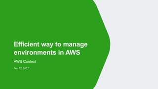 AWS Context
Feb 12, 2017
Efficient way to manage
environments in AWS
 