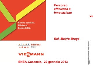 Percorso
                     efficienza e
                     innovazione




                     Rel. Mauro Braga




                                        Percorso Efficienza e Innovazione - ENEA-Casaccia 2013
                                         Pagina 1
ENEA-Casaccia, 22 gennaio 2013
 