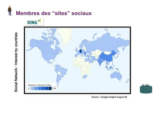 Membres des “sites” sociaux Social Network : Interest by countries  Source : Google Insights August 08 6 M 