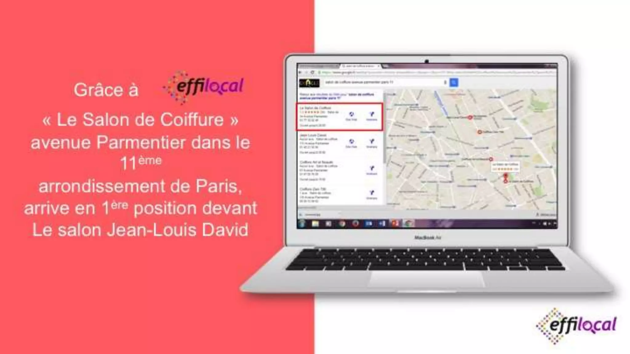 Grâce à
« Le Salon de Coiffure »
avenue Parmentier dans le
11ème
arrondissement de Paris,
arrive en 1ère position devant
Le salon Jean-Louis David
 
