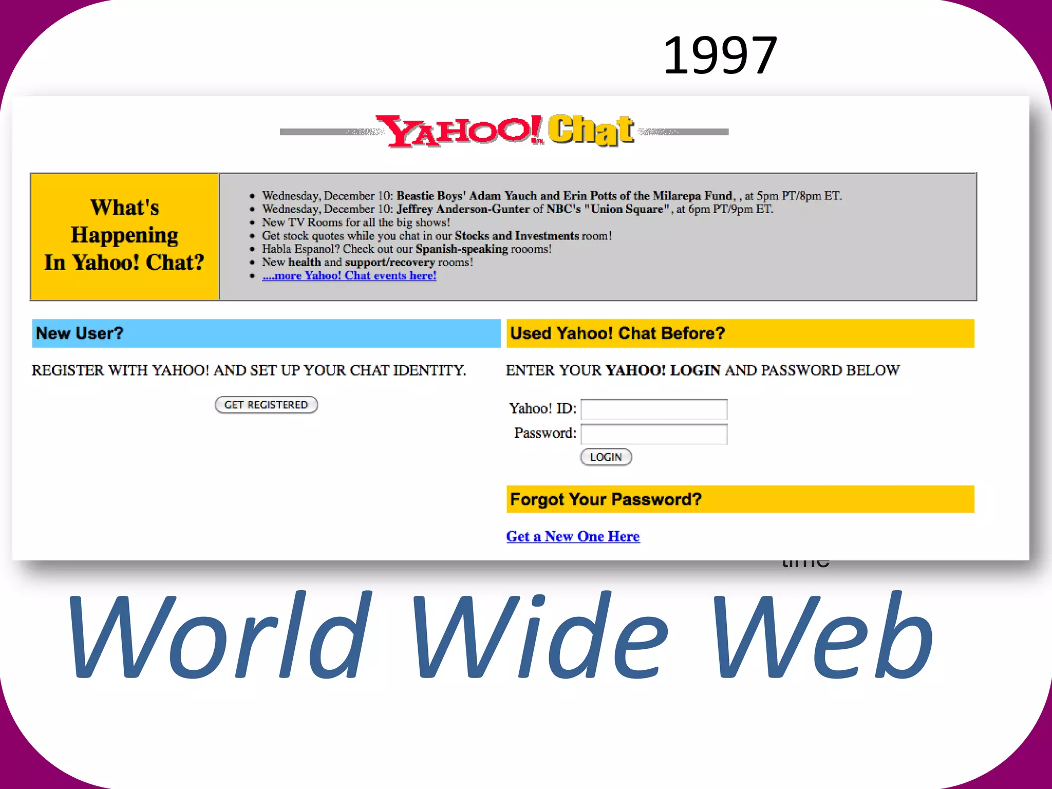 1997


   user participation

                                            Social Media

                                         Web 2.0

                        World Wide Web


                                                           time



World Wide Web
 