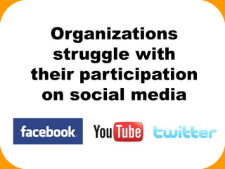 Organizations
struggle with
their participation
on social media
 