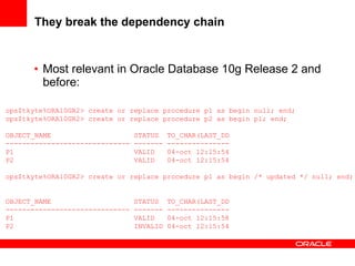 They break the dependency chain <ul><li>Most relevant in Oracle Database 10g Release 2 and before:  </li></ul>ops$tkyte%OR...