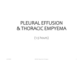 5/17/2023 MUHAS, Department of Surgery 1
(1.5 hours)
PLEURAL EFFUSION
& THORACIC EMPYEMA
 