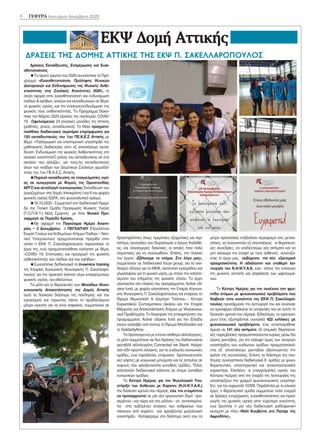 ΕΚΨ Δομή Αττικής
Δράσεις Εκπαίδευσης, Ενημέρωσης και Ευαι-
σθητοποίησης
Το πρώτο τρίμηνο του 2020 συνεχίστηκε το Πρό-
γραμμα «Ευαισθητοποίηση, Πρόληψης Ψυχικών
Διαταραχών και Ενδυνάμωσης της Ψυχικής Ανθε-
κτικότητας στις Σχολικές Κοινότητες 2020», το
οποίο αφορά στην ευαισθητοποίηση και ενδυνάμωση
παιδιών & εφήβων, γονέων και εκπαιδευτικών σε θέμα-
τα ψυχικής υγείας, και την ενίσχυση/ενδυνάμωση της
ψυχικής τους ανθεκτικότητας. Το Πρόγραμμα διακό-
πηκε τον Μάρτιο 2020 εξαιτίας της πανδημίας COVID-
19. Ωφελούμενοι: 24 σχολικές μονάδες της Αττικής
(μαθητές, γονείς, εκπαιδευτικοί). To Mάιο πραγματο-
ποιήθηκε διαδικτυακό σεμινάριο επιμόρφωσης για
150 εκπαιδευτικούς του 1ου ΠΕ.Κ.Ε.Σ Αττικής με
θέμα: «Παιδαγωγική και επιστημονική υποστήριξη της
μαθησιακής διαδικασίας στην εξ αποστάσεως εκπαί-
δευση: Ενδυνάμωση της ψυχικής Ανθεκτικότητας στη
σχολική κοινότητα-Ο ρόλος του εκπαιδευτικού σε ένα
σχολείο που αλλάζει», για τους/τις εκπαιδευτικούς
όλων των κλάδων των Δημοτικών Σχολείων αρμοδιό-
τητας του 1ου ΠΕ.Κ.Ε.Σ. Αττικής.
Παροχή εκπαίδευσης σε επαγγελματίες υγεί-
ας σε συνεργασία με Φορείς της Ομοσπονδίας
ΑΡΓΩ και ανταλλαγή τεχνογνωσίας: Εκπαίδευση των
εργαζομένων στις δομές Ιπποκράτης Ι και ΙΙ του φορέα
ψυχικής υγείας ΕΔΡΑ, στο ψυχαναλυτικό πρίσμα.
16.10.2020 - Συμμετοχή στη διαδικτυακή Ημερί-
δα της Toπική Ομάδα Προαγωγής Ψυχικής Υγείας
(Τ.Ο.Π.Ψ.Υ.) Νέας Σμύρνης με τίτλο Ψυχική Προ-
σαρμογή σε Περίοδο Κρίσης.
Με αφορμή την Παγκόσμια Ημέρα Αναπη-
ρίας – 3 Δεκεμβρίου, η ΠΕΓΚΑΠ-ΝΥ (Πανελλήνια
Ένωση Γονέων και Κηδεμόνων Ατόμων Παιδιών – Νοη-
τικά Υστερούντων) πραγματοποίησε Ημερίδα στην
οποία η ΕΚΨ Π. Σακελλαρόπουλος παρουσίασε το
έργο της, ενώ πραγματοποιήθηκε εισήγηση με θέμα:
«COVID- 19. Επιπτώσεις και προαγωγή της ψυχικής
ανθεκτικότητας των παιδιών και των εφήβων».
Συνεχίστηκε διαδικτυακά το in-service training
της Εταιρίας Κοινωνικής Ψυχιατρικής Π. Σακελλαρό-
πουλος για την πρακτική άσκηση νέων επαγγελματιών
ψυχικής υγείας, και εθελοντών.
Τα μέλη και οι θεραπευτές των Μονάδων Ψυχο-
κοινωνικής Αποκατάστασης της Δομής Αττικής
αυτό το δύσκολο διάστημα της πανδημίας και του
εγκλεισμού και τηρώντας πάντα τα προβλεπόμενα
μέτρα υγιεινής για να είναι ασφαλείς, συμμετείχαν σε
δραστηριότητες όπως: ημερήσιες εξορμήσεις για περ-
πάτημα, συναυλίες που διοργάνωσε ο Δήμος Καλλιθέ-
ας, και ολιγοήμερες διακοπές, οι οποίες ήταν πολύ
σημαντικές για να ανανεωθούν. Eπίσης, στο πλαίσιο
του έργου «Σβήνουμε το στίγμα. Στο λόγο μας»,
συμμετείχαν σε διαδικτυακά focus group, για το σχε-
διασμό οδηγού για τα ΜΜΕ, εκπόνηση εγχειριδίου και
γλωσσαρίου για τη ψυχική υγεία, με στόχο την καταπο-
λέμηση του στίγματος της ψυχικής νόσου. Το έργο
υλοποιείται στο πλαίσιο του προγράμματος Active citi-
zens fund, με φορέα υλοποίησης την Εταιρία Κοινωνι-
κής Ψυχιατρικής Π. Σακελλαρόπουλος και εταίρους το
Ίδρυμα Θεμιστοκλή & Δημήτρη Τσάτσου - Κέντρο
Ευρωπαϊκού Συνταγματικού Δικαίου και την Εταιρία
Μέριμνας και Αποκατάστασης Ατόμων με Ψυχοκοινω-
νικά Προβλήματα. Τη διαχείριση της επιχορήγησης του
προγράμματος Active citizens fund για την Ελλάδα
έχουν αναλάβει από κοινού το Ίδρυμα Μποδοσάκη και
το SolidarityNow.
Τα Χριστούγεννα με έντονο αίσθημα αλληλεγγύης,
τα μέλη συμμετείχαν σε δυο δράσεις του διαδικτυακού
φεστιβάλ αλληλεγγύης Connected we Stand. Αγόρα-
σαν είδη πρώτης ανάγκης, για τις ευάλωτες κοινωνικές
ομάδες, ενώ παράλληλα, ετοίμασαν Χριστουγεννιάτι-
κες κάρτες με κοινωνικά μηνύματα και τις έστειλαν σε
χώρους που φιλοξενούνται ευπαθείς ομάδες. Τέλος
απέστειλαν διαδικτυακά κάλαντα σε άτομα ευπαθών
κοινωνικών ομάδων.
Το Κέντρο Ημέρας για την Ψυχολογική Υπο-
στήριξη των Ασθενών με Καρκίνο (Κ.Η.Ψ.Υ.Α.Κ.)
την δύσκολη χρονιά που πέρασε, είχε την ετοιμότητα
να προσαρμοστεί σε μία νέα οργανωτική δομή προ-
κειμένου - και τώρα και στο μέλλον - να ανταποκρίνε-
ται στις αυξημένες ανάγκες των ανθρώπων που
πάσχουν από καρκίνο και χρειάζονται ψυχολογική
υποστήριξη. Καταφέραμε στο διάστημα αυτό που τα
μέτρα προστασίας επέβαλλαν περιορισμό στις μετακι-
νήσεις, να συνεχιστούν εξ αποστάσεως οι θεραπευτι-
κές συνεδρίες, να υποδεχτούμε νέα αιτήματα και να
μην χάσουμε την επαφή με τους ασθενείς συνεχίζο-
ντας το έργο μας, σεβόμενοι την νέα εξωτερική
πραγματικότητα. Η αδιάλειπτη και σταθερή λει-
τουργία του Κ.Η.Ψ.Υ.Α.Κ. έχει στόχο την ενίσχυση
της ψυχικής αντοχής και ασφάλειας των ωφελουμέ-
νων.
Το Κέντρο Ημέρας για την συνέχεια στη φρο-
ντίδα ατόμων με ψυχοκοινωνικά προβλήματα που
διαβιούν στην κοινότητα της ΕΚΨ Π. Σακελλαρό-
πουλος προσάρμοσε την λειτουργία του και συνέχισε
να προσφέρει αδιάκοπα τις υπηρεσίες του σε αυτήν τη
δύσκολη χρονιά που πέρασε. Ειδικότερα, το προηγού-
μενο έτος εξυπηρέτησε συνολικά 422 ενήλικες με
ψυχοκοινωνικά προβλήματα, ενώ ανταποκρίθηκε
άμεσα σε 141 νέα αιτήματα. Οι ατομικές θεραπευτι-
κές παρεμβάσεις πραγματοποιούνται κυρίως μέσω δια
ζώσης ραντεβού, για την κάλυψη όμως των αναγκών
υποστήριξης των ευάλωτων ομάδων πραγματοποιού-
νται εξ΄ αποστάσεως ραντεβού αξιοποιώντας την
χρήση της τεχνολογίας. Επίσης το διάστημα της παν-
δημίας συνεχίστηκαν διαδικτυακά 8 ομάδες με ψυχο-
θεραπευτικό, υποστηρικτικό και αποκαταστασιακό
χαρακτήρα. Επιπλέον, οι επαγγελματίες υγείας του
Κέντρου Ημέρας από την έναρξη της λειτουργίας της
υποστηρίζουν την γραμμή ψυχοκοινωνικής υποστήρι-
ξης για τον κορωνοϊό 10306. Παράλληλα με το κλινικό
έργο, η θεραπευτική ομάδα συμμετέχει πολύ ενεργά
σε δράσεις ενημέρωσης, ευαισθητοποίησης και προα-
γωγής της ψυχικής υγείας στην ευρύτερη κοινότητα,
ενώ ξεκίνησε η μια νέα διαδικτυακή ραδιοφωνική
εκπομπή με τίτλο «Ψιλή Κουβέντα στο Πατάρι της
Αφροδίτης».
4 ΓΕΦΥΡΑ Ιανουάριος-Δεκέμβριος 2020
ΔΡΑΣΕΙΣ ΤΗΣ ΔΟΜΗΣ ΑΤΤΙΚΗΣ ΤΗΣ ΕΚΨ Π. ΣΑΚΕΛΛΑΡΟΠΟΥΛΟΣ
 