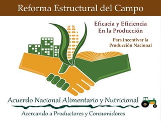 Reforma Estructural del Campo
Eficacia y Eficiencia
En la Producción
Para incentivar la
Producción Nacional
 