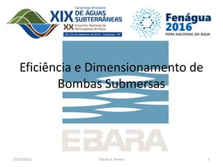 Eficiência e Dimensionamento de
Bombas Submersas
07/10/2016 Glauco V. Pereira 1
 