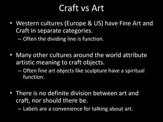 Traditional Materials of CraftCeramics GlassMetalWoodFiber