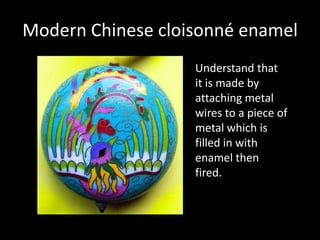 Detail showing cloisons before enameling. Wire is soldered to the piece to separate each color