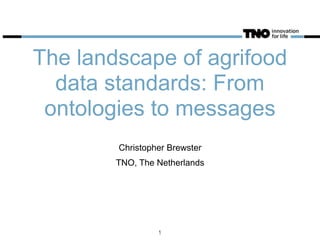 The landscape of agrifood
data standards: From
ontologies to messages
Christopher Brewster
TNO, The Netherlands
1
 