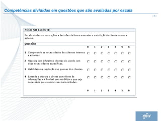 Competências divididas em questões que são avaliadas por escala
                                                                  |9|
 