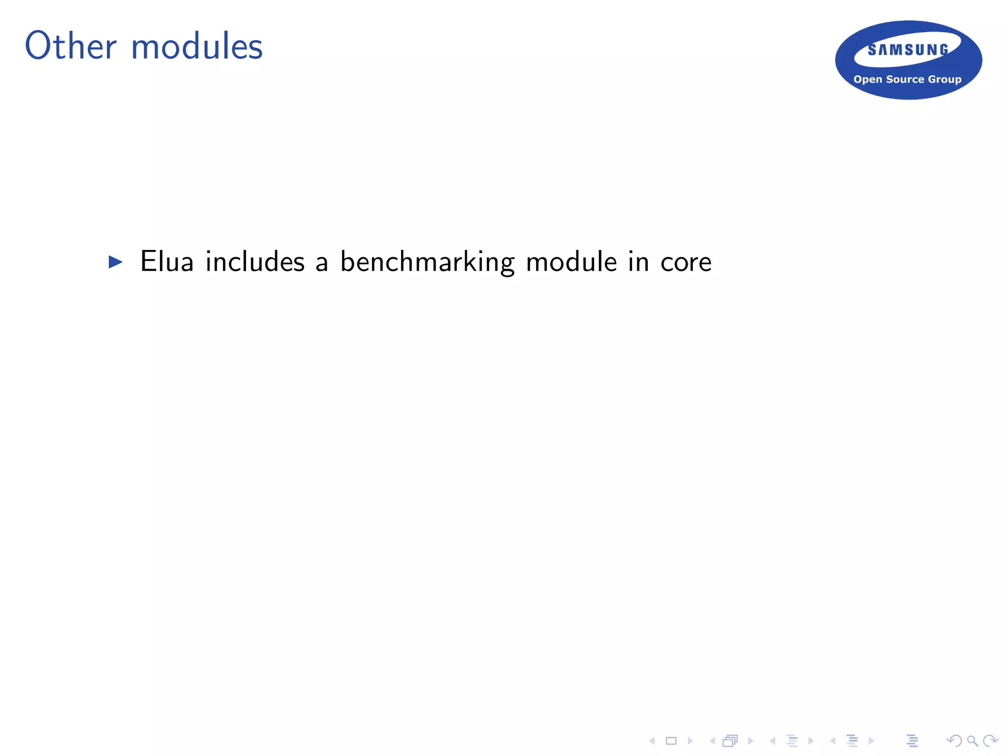 Other modules
Elua includes a benchmarking module in core
 
