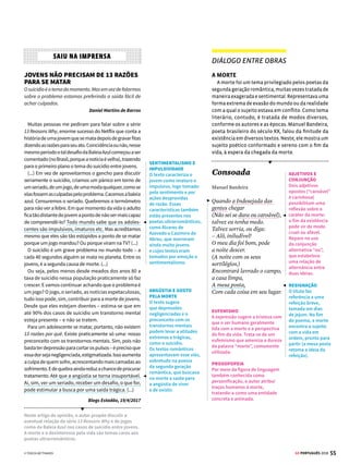 53
GE PORTUGUÊS 2018
DIÁLOGO ENTRE OBRAS
A ARTE E OS COSTUMES POPULARES
O retrato das tradições populares, com o objeti-
vo de valorizar e preservar a memória da cultura
nacional, está presente em várias obras literárias e
pictóricas brasileiras. No romance Memórias de um
Sargento de Milícias, de Manuel Antônio de Almeida
(veja mais na pág. 58), o narrador descreve um antigo
costume religioso do Rio de Janeiro, desaparecido
ao longo do século XIX. Em um episódio do livro,
as personagens se reúnem em festejos populares
ligados ao culto do Espírito Santo.
Domingo do Espírito Santo
Era esse dia domingo do Espírito Santo. Como
todos sabem, a festa do Espírito Santo é uma das
festas prediletas do povo fluminense. Hoje mes-
mo que se vão perdendo certos hábitos, uns bons,
outros maus, ainda essa festa é motivo de grande
agitação; longe porém está o que agora se passa
daquilo que se passava nos tempos a que temos
feito remontar os leitores. (...) O primeiro anúncio
da festa eram as Folias. Aquele que escreve estas
Memórias ainda em sua infância teve ocasião de
ver as Folias, porém foi já no seu último grau de
decadência, e tanto que só as crianças como ele
davam-lhe atenção e achavam nelas prazer (...)
O fogo no Campo
À hora determinada vieram os dois, padrinho e
afilhado, buscar d. Maria e sua família, segundo
haviam tratado: era pouco depois da ave-maria,
e já se encontrava pelas ruas grande multidão de
famílias,deranchosdepessoasquesedirigiamuns
para o Campo e outros para a Lapa, onde, como
é sabido, também se festejava o Divino. Leonardo
caminhava parecendo completamente alheio ao
que se passava em roda dele (...) Chegaram enfim
mais depressa do que supusera o barbeiro, porque
oLeonardoparecianaquelanoiteterasasnospés,
tão rapidamente caminhara e obrigara o padrinho
a caminhar com ele.
Penguin Companhia das Letras, 2013
COSTUMES ANTIGOS
Assim como ocorre no
romance Til, o narrador
de Memórias de um
Sargento de Milícias
se refere a uma
tradição do passado,
já modificada ou perdida
no momento em que a
história é contada.
PRONOME PESSOAL
O narrador faz referência
a si próprio empregando
um pronome de
3ª pessoa, com o
objetivo de aumentar
o distanciamento
em relação aos fatos
narrados (antes, ele havia
chamado a si próprio
de “Aquele que escreve
estas Memórias”).
LINGUAGEM INFORMAL
O tom coloquial é uma característica do romance
Memórias de um Sargento de Milícias. Para aproximar
o texto do universo do leitor, o narrador faz uso de
expressões populares ou idiomáticas, como asas
nos pés, que expressam a velocidade com que o
protagonista Leonardo corria.
DADOS HISTÓRICOS
E ESPACIAIS
Assim como ocorre em
Til, há aqui a mescla de
marcadores espaciais
ligados a lugares reais
(neste caso, do Rio de
Janeiro) e informações
histórico-culturais
relacionadas a festas
populares.
IMAGEM
CONEXÕES
A fotografia traz a alegria e o colorido típico das
festas juninas tradicionais em todo o país. As pessoas
aparecem vestidas com roupas típicas do interior.
Balões sobrevoam o local enfeitado de bandeirolas
coloridas. Essa festa típica é uma releitura popular
das danças tradicionais da corte e mostram os festejos
religiosos e os costumes de gente simples. A literatura
romântica foi fecunda em retratar essas festas e seu
caráter nacional.
SAIBA MAIS
REGÊNCIA VERBAL
Verbos transitivos são aqueles que necessitam de com-
plemento. Os chamados verbos transitivos indiretos são
acompanhados ou regidos por preposições, que antece-
dem os complementos. Em alguns casos, empregam-se
também verbos transitivos diretos preposicionados.
Observe alguns verbos empregados por José de Alencar
e as preposições que os regem:
Brincar (com) – Berta com todos brincava.
Querer (a alguém) – Berta a todos queria bem.
Dar (a alguém) – Berta a cada um dava seu quinhão de
agrado.
Desprender-se (de algo) – A ferocidade desprendia-se
daquela fisionomia.
Escapar(aoudealgo)–Oimpulsofoiescaparaessavisão.
Exemplos de outros verbos que necessitam de comple-
mentos:gostar(de),confiar(em),aconselhar(a),agradecer
(a),ajudar(a),simpatizar(com),aspirar(a)–comosentido
de desejar, assistir (a) – com o sentido de ver, agradar (a),
preferir(algumacoisaaoutra),obedecer(a),consistir(em).



DIVULGAÇÃO
 