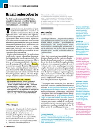 5
78 GE PORTUGUÊS 2018
PRÉ-MODERNISMO INTERPRETANDO
O
site de notícias do jornal O Povo, do
Ceará, trouxe, em 9 de janeiro de 2017,
uma reportagem sobre a seca que assola
o Nordeste brasileiro, considerada a maior dos
últimos cem anos. A matéria mostra a situação
de diversos moradores das regiões atingidas e as
saídas que eles têm encontrado para sobreviver
frente às perdas que sofreram na atividade agrí-
cola e na pecuária devido à estiagem.
Para narrar e descrever a história de cada mo-
rador entrevistado, o autor do texto reconstrói a
sucessãodeacontecimentoseopontodevistadas
pessoasenvolvidas.Notequeessetipodetextose
assemelha bastante com o que ocorre com todos
nós, no dia a dia: a narração e a descrição de
situações vividas, presenciadas e sabidas.
O texto dessa reportagem se caracteriza, ainda,
pela linguagem coloquial e pelo uso do discurso
direto (as declarações, entre aspas, que repro-
duzem diretamente a fala dos entrevistados).
Observe também que os marcadores temporais
e o uso de diferentes tempos verbais são funda-
mentais na construção de sentido do texto, pois
eles pontuam a sequência dos fatos e mostram
a articulação das ações. Além, disso, há ocor-
rência de recurso típico de texto dissertativo,
como a apresentação de opinião por meio do
discurso direto.







!
Qual é a sua forma?
A narração,
a dissertação e
a descrição são
os principais
tipos de textos.
Cada modelo
está ligado à
intenção e ao
conteúdo que se
quer transmitir
Nordeste enfrenta maior
seca em 100 anos
Com voz desanimada, Valdecir João da Silva,
de 53 anos, conta os cadáveres do seu pequeno
rebanho que não resistiu à fome, à falta de água
e às doenças causadas pela desnutrição. Em uma
área afastada da pequena casa onde vive com a
família, ele juntou 12 animais mortos ao longo dos
2 últimos meses. De alguns, restam os ossos.
De outros, mais recentes, os corpos inchados.
“Morreram de fome”, resume ele, que prefere
deixá-los aos urubus a enterrá-los. Ele tenta sal-
var os 20 animais que restam com mandacaru, a
planta símbolo do Nordeste. “Ração não dá para
comprar, pois está muito cara. O saco de milho que
custava R$ 18 há dois anos hoje sai por R$ 65.”
NosertãodePetrolina,quintamaiorcidade
de Pernambuco, não choveu por 11 meses. Em
meadosdedezembro, caiu uma chuva forte, mas
logo parou. O receio dos sertanejos do semiárido
é de que se repita o ocorrido em janeiro passado,
quando a chuva veio forte, “sangrou” açudes,
mas durou só duas semanas. (...)
“Vou vender a qualquer preço porque não quero
voltar com eles”, afirma Francisco Agostinho
Rodrigues, de 64 anos, que levou à feira 23 de
seus 60 animais. “A gente vende algumas para
dar de comer às outras.” A feira semanal de Dor-
mentes reúne, em média, 3,6 mil animais e atrai
compradores da região e de outros estados. Em
tempos bons, tudo é vendido. Agora, em razão
da crise e da seca, o número de animais expostos
caiu à metade (...).
NARRAÇÃO, ESPAÇO E
PERSONAGEM
Em um relato ou
narrativa ocorre
a identificação do
personagem, do espaço
e da trama para que o
leitor seja inserido na
história relatada.
DESCRIÇÃO OBJETIVA
Visa reforçar as
características reais do
ser ou do objeto descrito
sem juízo de valor. Os
substantivos e adjetivos
empregados (“ossos” e
“inchados”) ou as cenas
descritas tendem a ser
reais e objetivos.
NARRAÇÃO E VERBOS
A sequência de verbos
em tempos diferentes
(“custava”, no passado;
e “sai”, no presente)
garante a progressão e a
articulações das ações,
sinalizando a passagem
do tempo.
MARCADORES
TEMPORAIS
Inserem o leitor no tempo
(11 meses, meados de
dezembro) e, às vezes,
também no espaço (no
sertão de Petrolina - PE)
PRETÉRITO PERFEITO
É o tempo verbal
escolhido para a
narração, uma vez que
indica um fato ocorrido
e encerrado (“caiu” e
“parou”).
HIPÉRBOLE E ASPAS
Hipérbole é a figura de
linguagem que intensifica
uma ideia.
As aspas foram
empregadas para mostrar
o sentido conotativo
e exagerado do termo
“sangrou” (que, aqui,
indica transbordamento).
A expressão reforça o
caráter descritivo do
texto.
DISCURSO DIRETO
É comum o uso da
linguagem coloquial
para reproduzir a fala
fiel de uma pessoa ou
personagem. Repare na
expressão popular “dar
de comer” (alimentar).
APONTE O CELULAR PARA AS
PÁGINAS E VEJA UMA VIDEOAULA
SOBRE TIPOS E GÊNEROS DE TEXTO
(MAIS INFORMAÇÕES NA PÁG. 6)
 