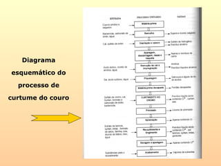 Diagrama
esquemático do
processo de
curtume do couro
 