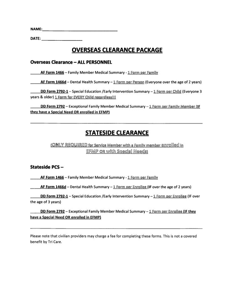 all patients needing overseas or efmp clearance for pcs must complete af form 2282