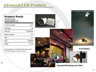 Advanced LED Products




                                                    Fruit Display





                            Imperial Wok Restaurant, Ohio

                                                                    16
 