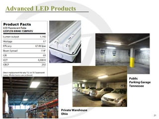 Advanced LED Products




                                    Public
                                    Parking Garage
                                    Tennessee




                Private Warehouse
                Ohio                                 21
 