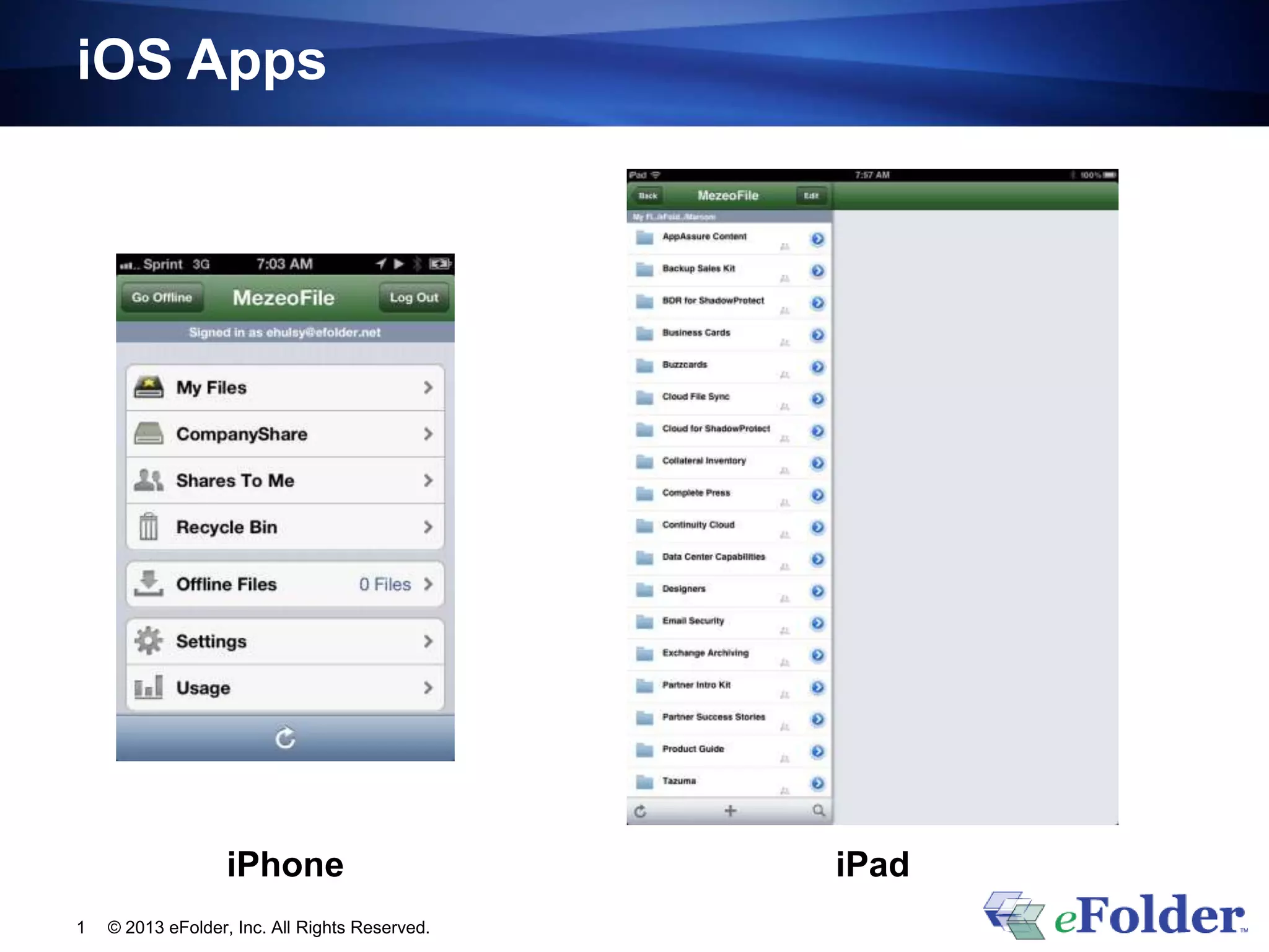 iOS Apps
© 2013 eFolder, Inc. All Rights Reserved.1
iPhone iPad
 