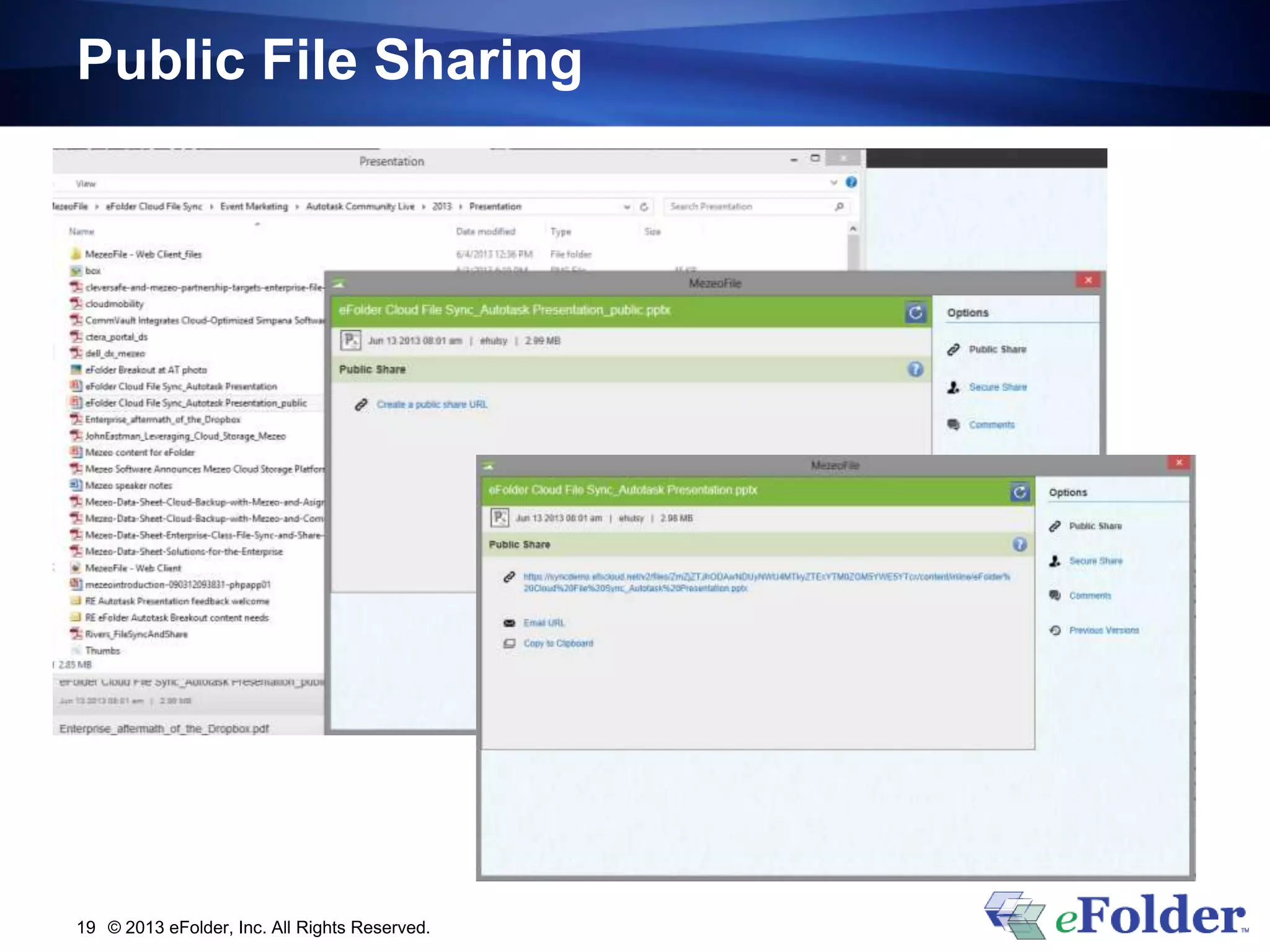 Public File Sharing
© 2013 eFolder, Inc. All Rights Reserved.19
 