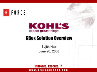 w w w . e f o r c e g l o b a l . c o m
Innovate. Execute. TM
Sujith Nair
June 20, 2008
GBox Solution Overview
 
