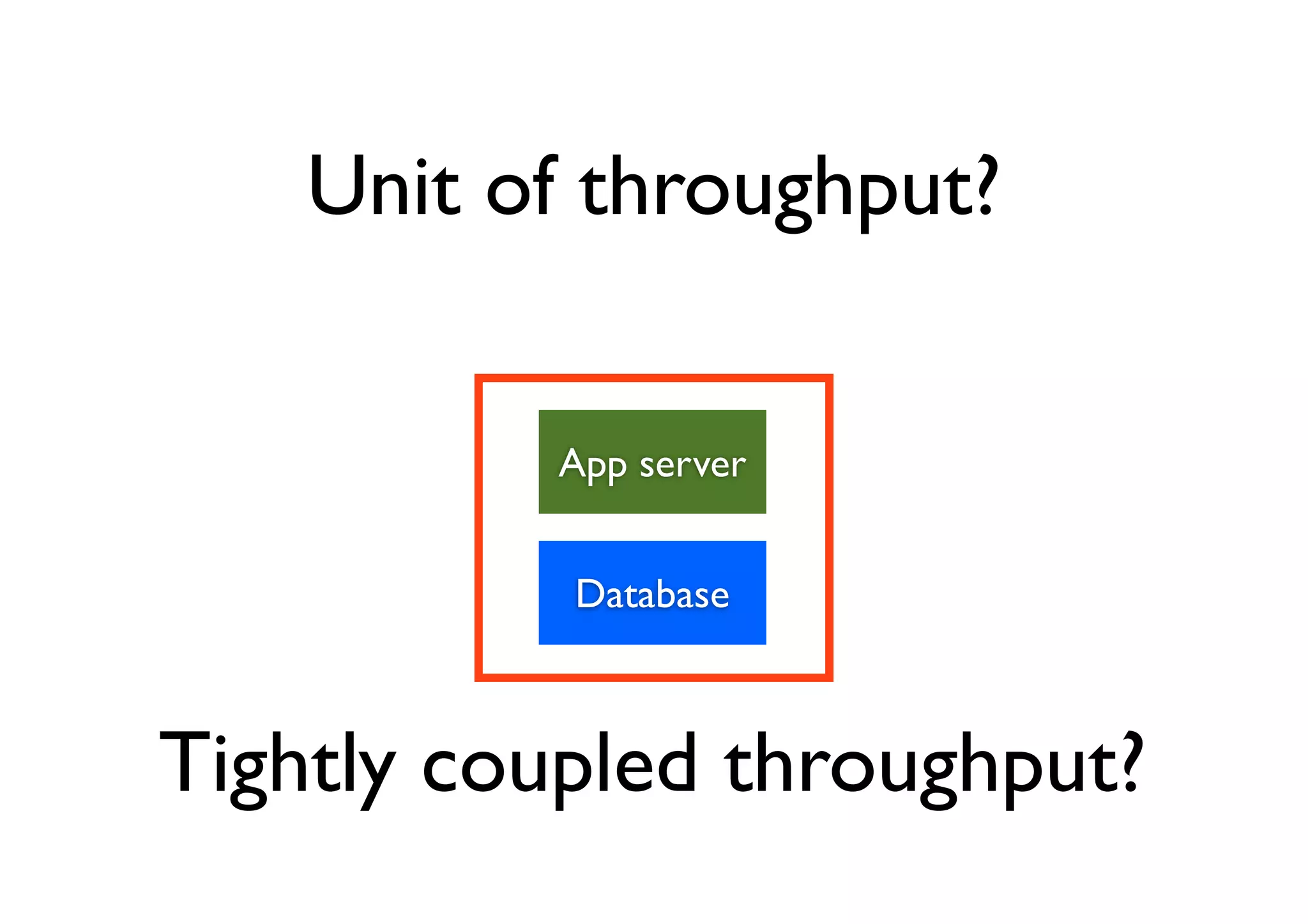 Unit of throughput?


          App server


           Database



Tightly coupled throughput?
 