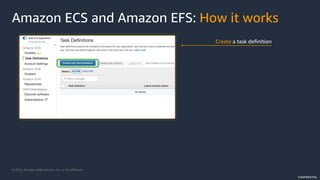 © 2022, Amazon Web Services, Inc. or its Affiliates.
CONFIDENTIAL
Create
Amazon ECS and Amazon EFS: How it works
 
