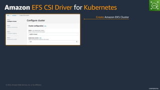 © 2022, Amazon Web Services, Inc. or its Affiliates.
CONFIDENTIAL
Create Amazon EKS Cluster
Amazon EFS CSI Driver for Kubernetes
 