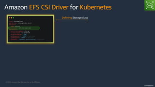 © 2022, Amazon Web Services, Inc. or its Affiliates.
CONFIDENTIAL
Defining Storage class
Amazon EFS CSI Driver for Kubernetes
 