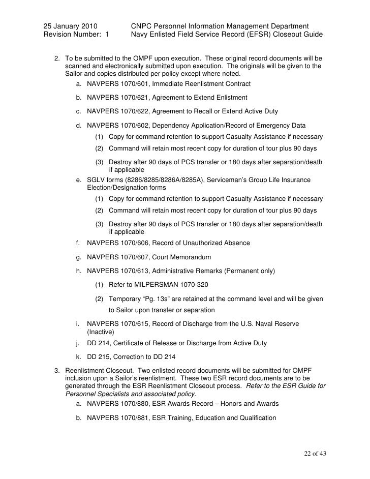 efsr closeout guide navpers 1616 25 form