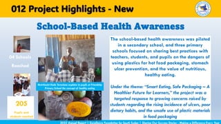 The school-based health awareness was piloted
in a secondary school, and three primary
schools focused on sharing best practices with
teachers, students, and pupils on the dangers of
using plastics for hot food packaging, stomach
ulcer prevention, and the value of nutritious,
healthy eating.
Under the theme: “Smart Eating, Safe Packaging – A
Healthier Future for Learners,” the project was a
targeted response to growing concerns raised by
students regarding the rising incidence of ulcers, poor
dietary habits, and the unsafe use of plastic materials
in food packaging
School-Based Health Awareness
2025 Annual Report | Excellence Foundation for South Sudan | Sharing Our Success Stories - Making a Difference Every Year
Project Highlights - New
205
Pupils and
students reached
012
04 Schools
Reached
Nutritionist Kade Tereziana explains to pupils at Friendship
Primary School the concept of healthy eating
 