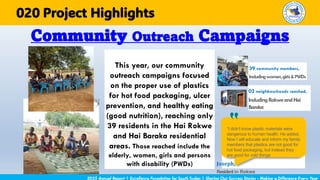 This year, our community
outreach campaigns focused
on the proper use of plastics
for hot food packaging, ulcer
prevention, and healthy eating
(good nutrition), reaching only
39 residents in the Hai Rokwe
and Hai Baraka residential
areas. Those reached include the
elderly, women, girls and persons
with disability (PWDs)
Community Outreach Campaigns
2025 Annual Report | Excellence Foundation for South Sudan | Sharing Our Success Stories - Making a Difference Every Year
Project Highlights
020
“I didn’t know plastic materials were
dangerous to human health. He added,
Now I will educate and inform my family
members that plastics are not good for
hot food packaging, but instead they
are good for cold things
Joseph,
Resident in Rokwe
39 community members,
Includingwomen,girls&PWDs
02 neighbourhoods reached,
IncludingRokweandHai
Baraka
 