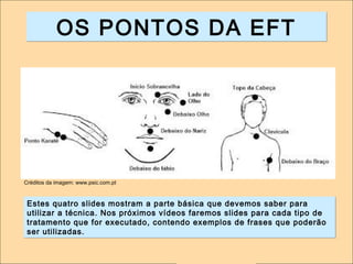 OOSS PPOONNTTOOSS DDAA EEFFTT 
Créditos da imagem: www.psic.com.pt 
Estes quatro slides mostram a parte básica que devemos saber para 
utilizar a técnica. Nos próximos vídeos faremos slides para cada tipo de 
tratamento que for executado, contendo exemplos de frases que poderão 
ser utilizadas. 

