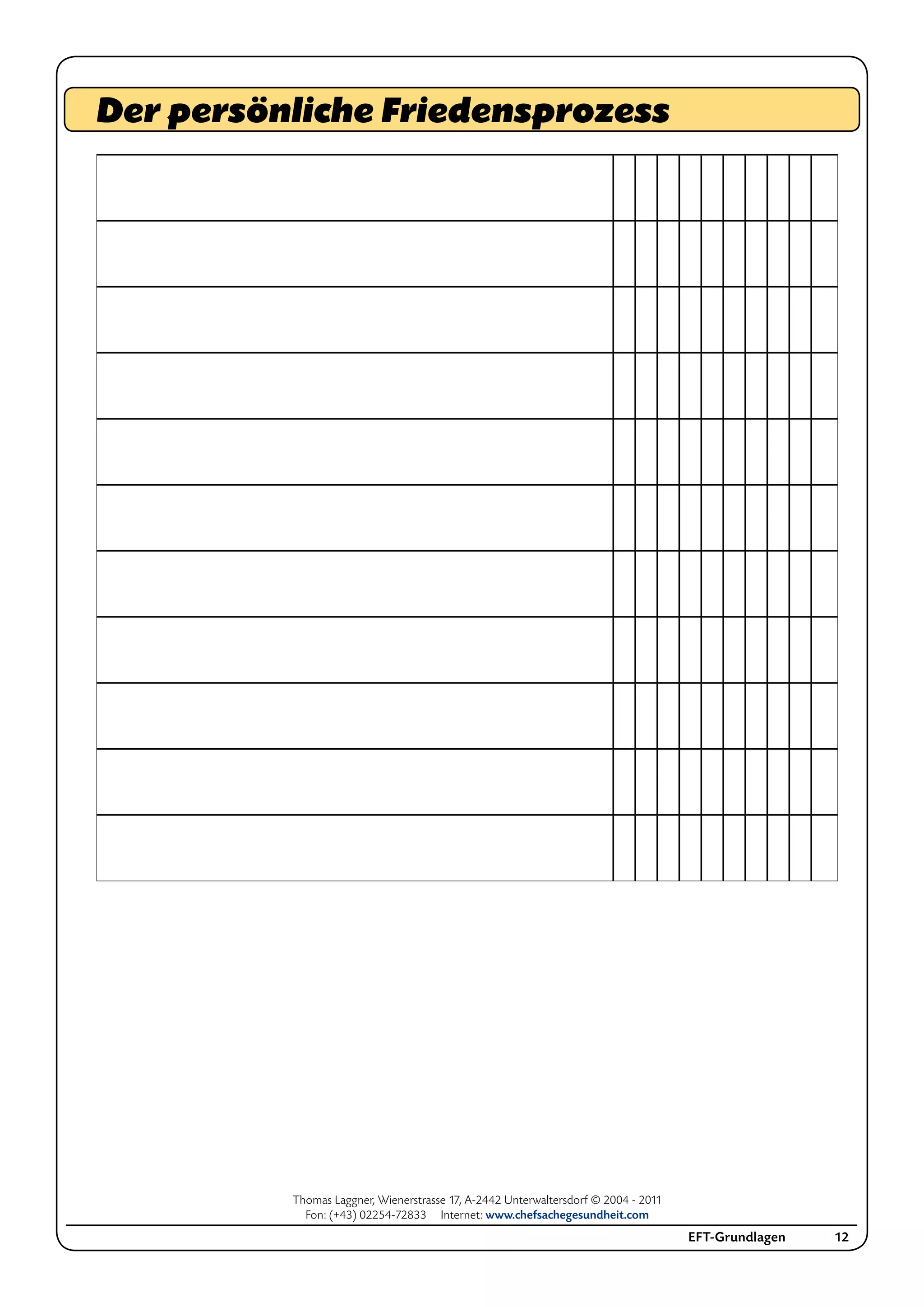 Thomas Laggner, Wienerstrasse 17, A-2442 Unterwaltersdorf © 2004 - 2011
Fon: (+43) 02254-72833 Internet: www.chefsachegesundheit.com
EFT-Grundlagen 12
Der persönliche Friedensprozess
 