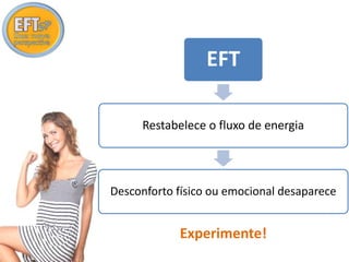 EFT 
Restabelece o fluxo de energia 
Desconforto físico ou emocional desaparece 
Experimente! 
 