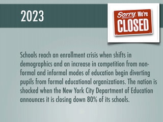 2023

Schools reach an enrollment crisis when shifts in
demographics and an increase in competition from non-
formal and i...
