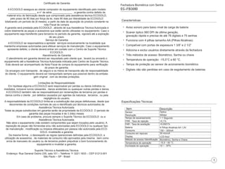 Fechadura Biométrica com Senha
EG-FB301D
Características
Aviso sonoro para baixo nível de carga de bateria
Scaner óptico 560 DPI de última geração,
gravação rápida e precisa de até 78 digitais e 75 senhas
Funciona com 4 pilhas tamanho AA (Pilhas Alcalinas)
Compatível com portas de espessura 1 3/8” e 2 1/2”
Adiciona e exclui usuários diretamente através da fechadura
Três métodos de acesso: Biométrico, Senha ou chave
Temperatura de operação: -15,5°C a 60 °C.
Tampa de proteção ao sensor de acionamento biométrico
Digitais não são perdidas em caso de esgotamento de baterias
Especificações Técnicas
Item Descrição
Sensor
Resolução
Tempo de escaneamento
FRR - Taxa de rejeição
FAR - Taxa de aceitação
Bateria
Consumo
Consumo em repouso
Display
Método de acesso /Identificação
Temperatura de operação
Humidade de operação
Óptico
560dpi
< 1 Segundo
<0,1%
<0,0001%
4 Pilhas Alcalinas AA 1,5V
150 ~ 300mA
30 microA
LCD Azul
Biométrico, Senha e Chave
-15,5 ~ 60 °C.
10 ~ - 97%
Certificado de Garantia
A ECOGOLD assegura ao cliente comprador do equipamento identificado pelo modelo
____________________ e n° de série ______________ , a garantia contra defeito de
material e/ou de fabricação desde que comprovado pela assistência técnica ECOGOLD,
pelo prazo de 90 dias por força da lei, mais 90 dias por liberalidade da ECOGOLD
totalizando um período de (6 meses), a partir da data de aquisição do produto constante na
nota Fiscal de compra.
A garantia será prestada pela ECOGOLD , através de sua Assistência Técnica Autorizada e
cobre totalmente as peças e acessórios que estão sendo utilizadas no equipamento. Caso o
equipamento seja transferido para terceiros no período da garantia, vigorará até a expiração
de seu prazo.
Serviço de Garantia
A ECOGOLD se responsabiliza a aprestar serviços exclusivamente na localidade que
mantenha empresas autorizadas para efetuar serviços de manutenção. Caso o equipamento
apresente defeito, o cliente deverá entrar em contato com o Centro de Suporte Técnico
ECOGOLD.
Atendimento de Garantia
O atendimento em garantia deverá ser requisitado pelo cliente que , levará (ou enviará) o
equipamento até a Assistência Técnica Autorizada indicada pelo Centro de Suporte Técnico.
Este deverá ser acompanhado da Nota Fiscal de compra do equipamento para verificação
do prazo de garantia.
Os encargos com transporte , de seguro e os meios de transporte são de responsabilidade
do cliente. O equipamento deverá ser transportado sempre que possível dentro da embala-
gem original , com as devidas proteções.
Limitações de Responsabilidade:
Em hipótese alguma a ECOGOLD será responsável por perdas ou danos indiretos ou
imediatos, inclusive lucros cessantes , danos acidentais ou quaisquer outras perdas e danos.
A ECOGOLD também não se responsabilizará por reclamações de terceiros por perdas e
danos contra o cliente , por defeitos causados por agentes da natureza , terceiros , ou pela
negligência do usuário.
A responsabilidade da ECOGOLD limita-se a substituição das peças defeituosas, desde que
decorrentes de condições normais de uso e identificado por técnicos autorizados da
Assistência Técnica Autorizada.
Todas as peças substituídas em garantia serão da propriedade da ECOGOLD .O período de
garantia das peças trocadas é de 3 (três) meses.
Em caso de problema, procure sempre o Suporte Técnico da ECOGOLD ou a
Assistência Técnica Autorizada.
Não abra o equipamento (não existem componentes que sejam trocados pelo usuário). A
reposição de peças não fornecidas e/ou não autorizadas pela ECOGOLD ou qualquer tipo
de manutenção , modificação ou limpeza efetuados por pessoa não autorizada pela ECO-
GOLD, invalidarão a garantia.
Da mesma forma , o desrespeito as regras operacionais definidas pela ECOGOLD, a
utilização de acessórios , de materiais de consumo não aprovados pela mesma , bem como
erros de manuseio do usuário ou de terceiros podem prejudicar o bom funcionamento do
equipamento e invalidar a garantia.
Suporte Técnico e Assistência Técnica.
Endereço: Rua General Osório 235, sala 101 – Telefone 11 3221.1633 – CEP 01213-001
São Paulo – SP - Brasil
 