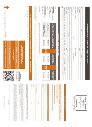 Nome:
CPF:
Sup. Imediato:

Endereço Comercial:

Razão Social:
Nome Fantasia da Empresa:
CCM:
CEP:
Telefone: ( )
Nº de Funcionários: [ ] 01 - 99

Nome p/ contato:

C

D

E

F

Depto.:

Celular: ( )
[ ] 200 - 499

Jurídico em Energia
Conferência
(Conferência + Workshop)

Evento Completo

Cargo:
Cargo:

E-mail:

[ ] 2.000 - 4.999

Fax: ( )

Ramo de Atividade:
Insc. Estadual:
Estado:
Área:
[ ] 1.000 - 1.999

Valor especial para
inscrições até 17/01/14*

R$ 3.295,00
R$ 4.295,00

Valor especial para
inscrições até 21/02/14*

R$ 3.595,00
R$ 4.595,00

[ ]acima de 5.000

Economize
R$ 400

R$ 4.995,00

R$ 3.995,00

Valor para inscrições
após 21/02/14

Caso não queira receber informações, favor enviar e-mail para cadastro@ibcbrasil.com.br

[ ] 500 - 999

CNPJ:

Ficha de Inscrição - Jurídico em Energia - EG0900514

[ ] 100 - 199

Cidade:

G

H

I

J

K

L

M

N

4 MANEIRAS RÁPIDAS DE
ENTRAR EM CONTATO CONOSCO
TELEFONE: 55 11 3017-6888
FAX: 0800 11 4664

E-MAIL: energia@informa.com
SITE: www.informagroup.com.br/juridicoenergia

Receba mais
informações do evento
digitalizando o QRcode
com o seu Smartphone

Leve este tópico para sua empresa. Treinamento in-company: www.iir-incompany.com.br | incompany@iir.com.br

*Desconto não cumulativo, válido somente para inscrição e pagamento antecipados.
(1) ATENÇÃO: Os valores acima incluem os impostos que devem ser recolhidos pela fonte pagadora em conformidade com a legislação vigente (Regulamento do ISS - Decreto
53.151/2012 da Secretaria Municipal de Finanças de São Paulo e o Regulamento do Imposto de Renda – RIR/99). Pedimos a gentileza de entrar em contato com nossa central
de atendimento para detalhes sobre o valor a ser pago para a IIR Informa Seminários, antes de efetuar o pagamento da inscrição. (2) A PARTICIPAÇÃO DO INSCRITO NO EVENTO
SOMENTE SERÁ PERMITIDA APÓS A COMPROVAÇÃO DE PAGAMENTO DA INSCRIÇÃO ANTES DA REALIZAÇÃO DO EVENTO. PORTANTO MESMO QUE A INSCRIÇÃO TENHA SIDO
EFETUADA E O PAGAMENTO NÃO TENHA SIDO REALIZADO E NÃO CONSTE PEDIDO DE CANCELAMENTO, O INSCRITO DECLARA ESTAR CIENTE DA COBRANÇA DA INSCRIÇÃO.

Economize
R$ 700

CONDIÇÕES GERAIS DE INSCRIÇÃO

Autorizo o envio de informações da empresa por todos os canais de comunicação.


Data:
Conferência:
25 e 26 de Março de 2014
Workshop:
26 de Março de 2014
Local:
Hotel Pergamon
Rua Frei Caneca, 80
São Paulo - SP

B

O Informa Group plc está presente no Brasil
e na America Latina pelas marcas IBC e IIR.
Planejamento e Organização dos eventos
no Brasil: IIR Informa Seminários Ltda.

A

No momento de sua inscrição, informe seu VIPCODE

9912247475-DR/SPM
IIR

Fechamento autorizado,
pode ser aberto pela ECT

FORMAS DE PAGAMENTO

Emissão de boleto restrita até 3 dias antes do evento. Após esta data, favor contatar a Central
de Atendimento pelo e-mail customer.service@ibcbrasil.com.br ou telefone 11 3017 6888.
A participação do inscrito estará condicionada à efetiva comprovação de pagamento
da inscrição antes da realização do evento.

[ ] Boleto Bancário (Apenas Brasil)
[ ] Cartão de Crédito (Nacional e Internacional)

CEP:

Fax:

DADOS SOBRE COBRANÇA

Inscrição pelo site: www.informagroup.com.br/juridicoenergia

Nome do contato:
Cargo:
Endereço:
Tel.:

E-mail p/ envio de NF-e:
Cidade:
Estado:

A inscrição será conﬁrmada após a Organizadora receber esta ﬁcha preenchida, assinada e carimbada.
CANCELAMENTOS E SUBSTITUIÇÕES: Os cancelamentos podem ser feitos sem ônus ou encargos até 10 dias
antes do evento. Após esta data, as substituições podem ser feitas sem ônus, mas os cancelamentos terão uma
taxa administrativa de R$ 500,00. Em todos os casos, solicitamos informar a Organizadora sobre qualquer alteração
até às 12h da véspera do evento. Os inscritos que não cancelarem sua participação segundo as condições acima
descritas, e não comparecerem ao evento, serão cobrados no valor integral acordado. Todas as notiﬁcações devem
ser feitas por escrito pelo fax, e-mail ou endereço indicados nesta ﬁcha.
ALTERAÇÃO DE PROGRAMA: O nosso compromisso é fornecer a discussão e o estudo de temas e casos
relevantes por palestrantes habilitados. Eventuais alterações no programa serão decorrentes de caso fortuito ou
força maior. Na eventualidade de algum palestrante não comparecer, envidaremos maiores esforços possíveis para
substituir o executivo ausente por outro apto a promover a discussão do tema conforme programado. Contudo, tal
empenho não implica em garantia da substituição. Ao assinar este documento, concordo com os termos acima
pactuados. O Informa Group não se responsabiliza por objetos pessoais deixados em sala, tais como notebooks,
celulares, bolsas, entre outros.

Local e Data

Assinatura e Carimbo da Empresa
Cargo:

 