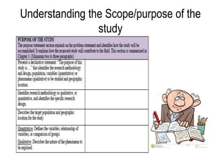 Understanding the Scope/purpose of the
study
 