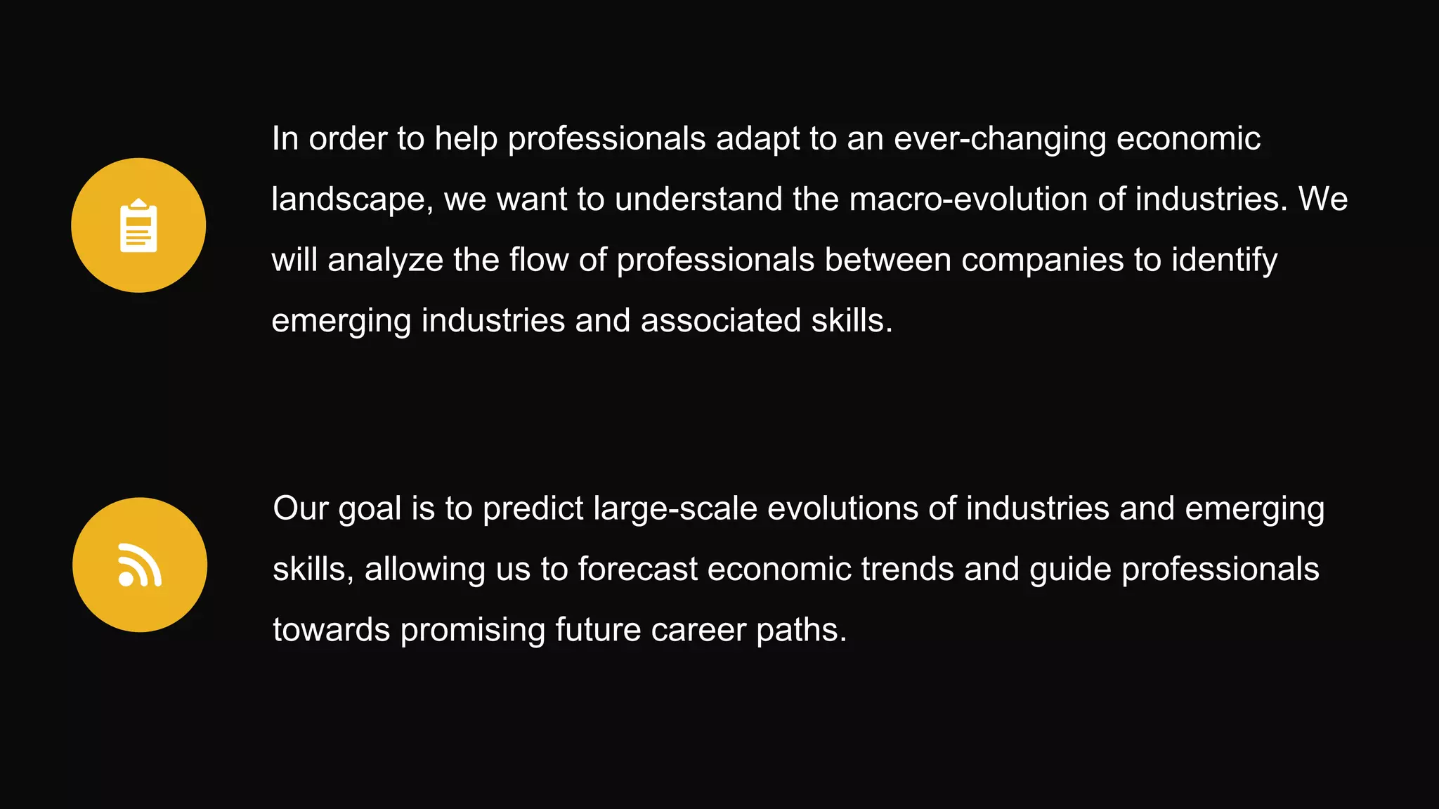 We propose creating an “economic genome” of cities, companies, and
individuals that aggregates various associated characteristics from the
Economic Graph. The urban genome will provide a measure of a city’s
economic health, as well as lend insight into the migration patterns of
individuals and firms.
The goal of this analysis is to predict city-level economic trends and to gain
an understanding of what contributes to a city’s economic competitiveness.
 
